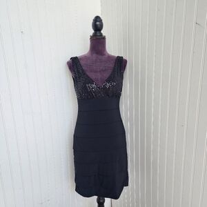 B Darlin Black Sequin Sheath Formal Dinner Party Evening Dress Stretch Sz 11/12